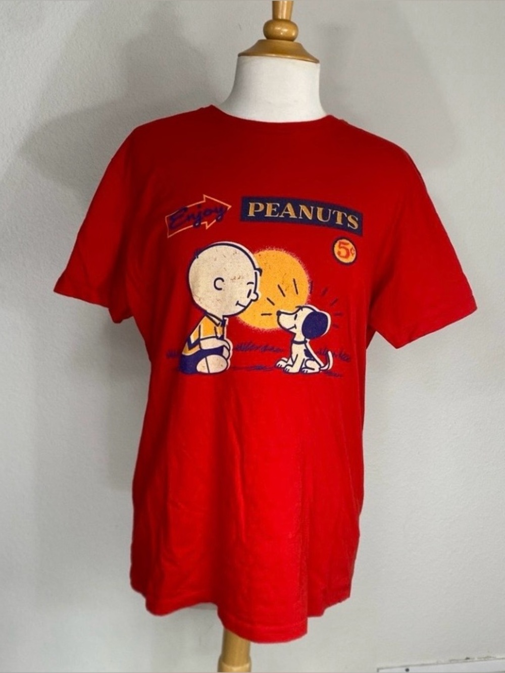 Threadless Womens Peanuts Red Snoopy Crew T-Shirt Casual Streetwear Cute Size L